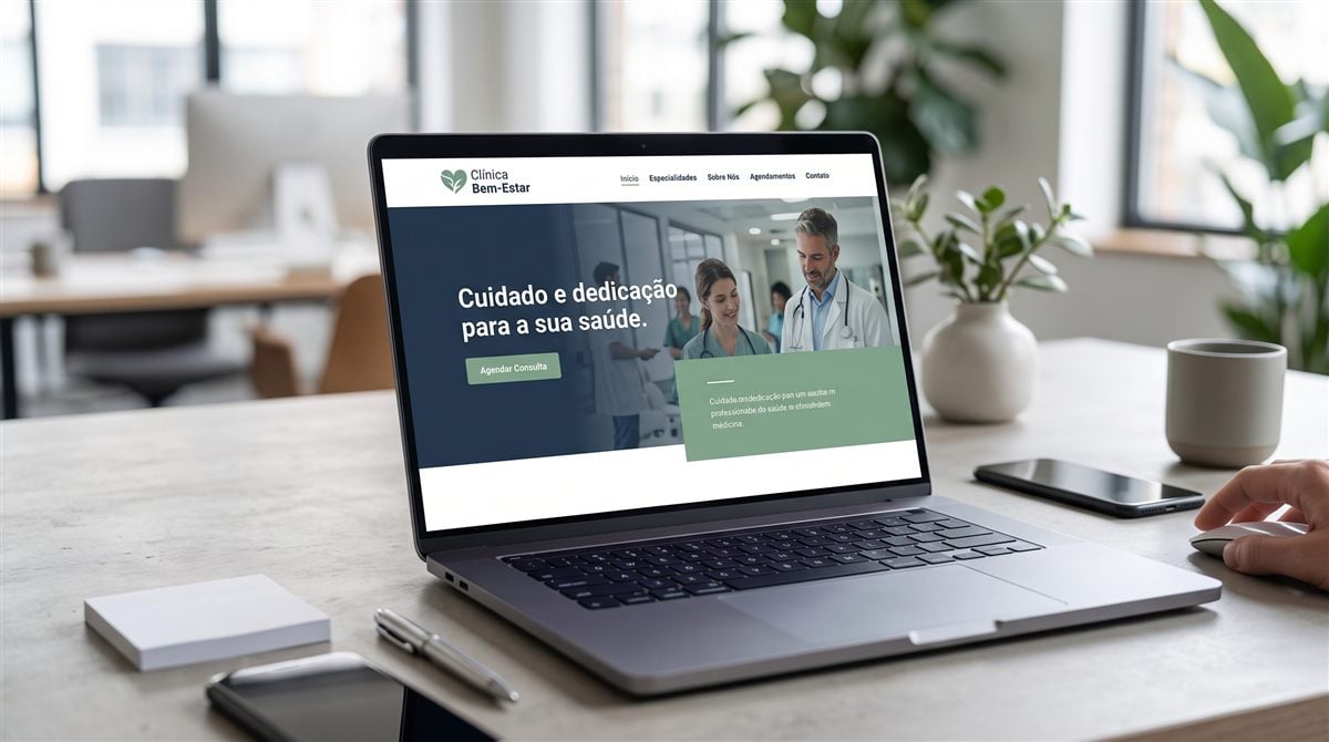 Serviço de Criação de Sites: notebook exibindo o site de uma clínica